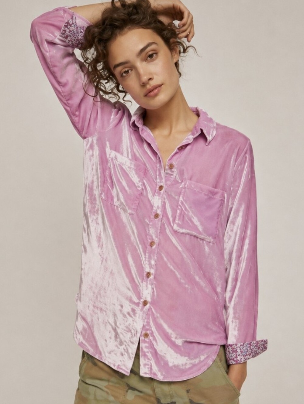 Anthropologie Pilcro Velvet Relaxed Button Up Shirt Lavender Purple Size 2
